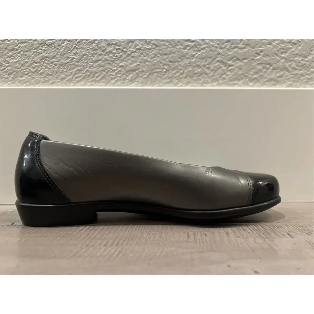 NEW SAS Tripad Comfort Leather Ballet Flats Graphite Black Cap Toe Slip On 6.5